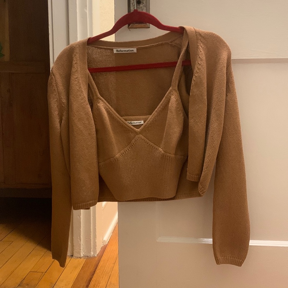 Reformation Brown Sweater Cardigan Set